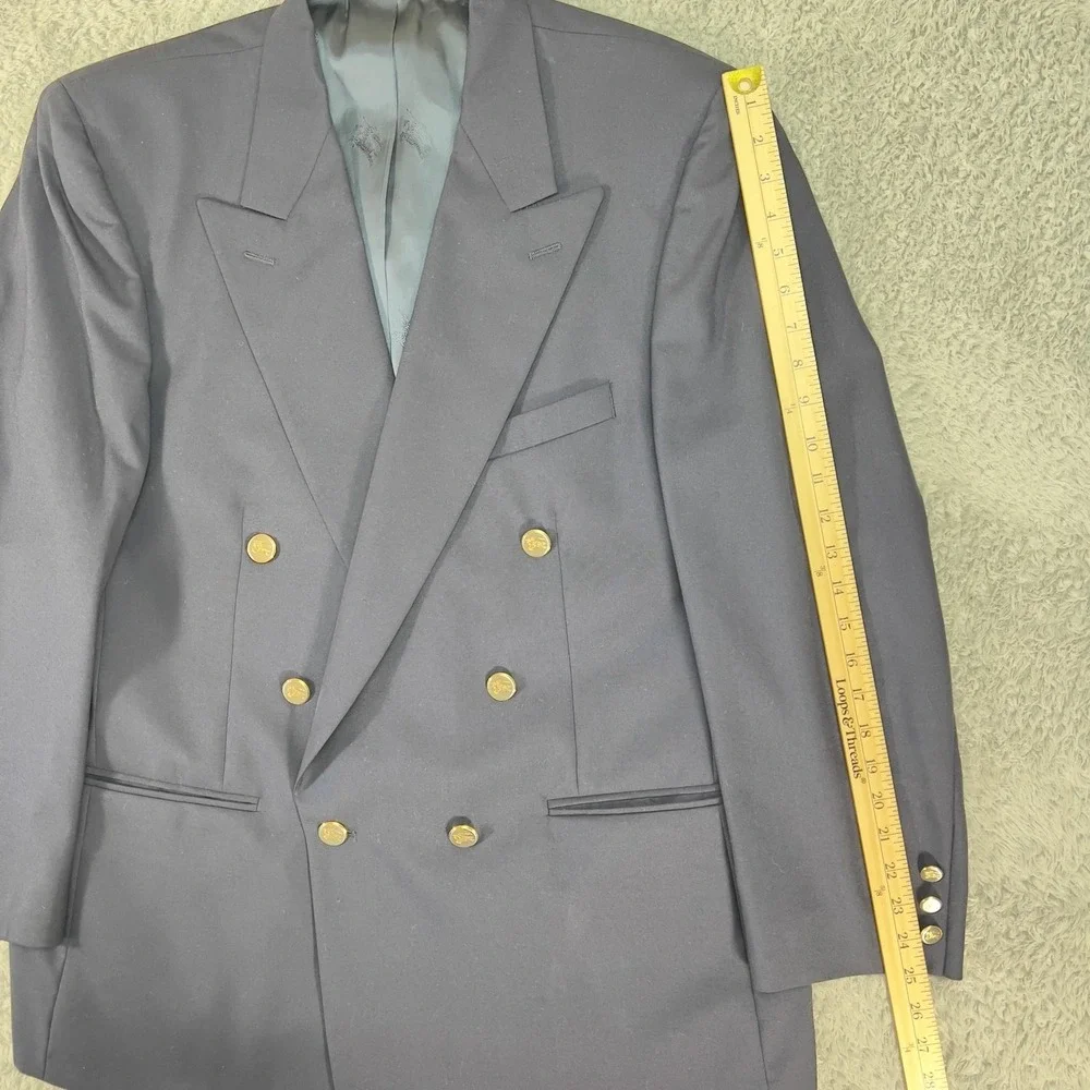 Vintage Burberrys Blazer Mens 46 Blue Wool Double Breasted Gold Button Made USA